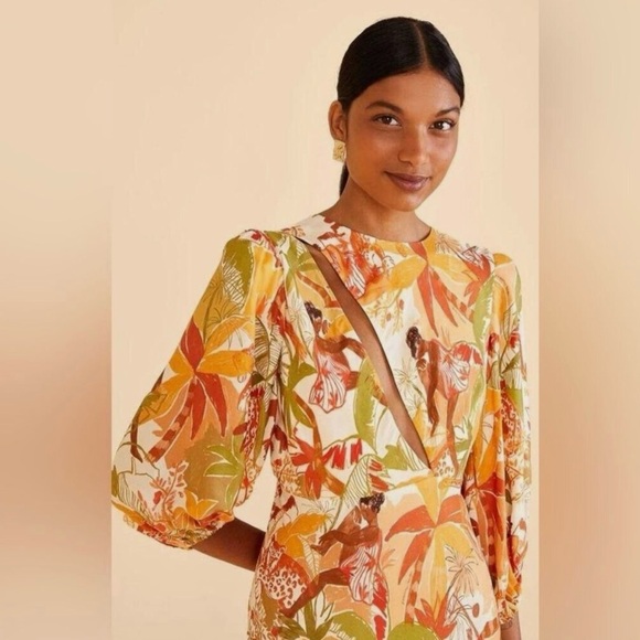 FARM Rio leopard forest sand midi dress S NWT - Picture 3 of 4